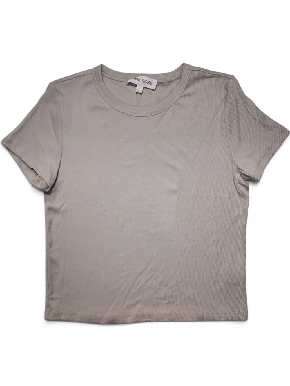 Pinky Rose Large Khaki Beige Slightly Cropped Short Sleeve Soft T Shirt